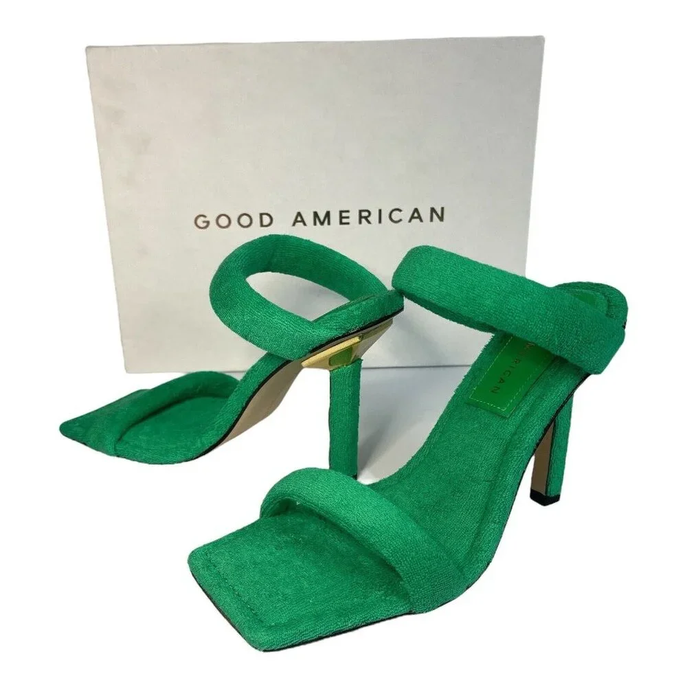 Good American Size 6.5 Heels Green Terry GA354T-X NEW Kardashian Summer Vacation